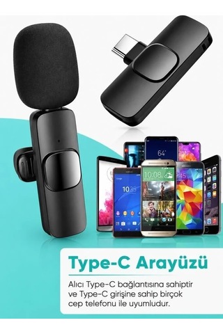 Premium Ders Küçük Yayın Mini Yaka Mikrofonu Type-c 2 Adet K9
