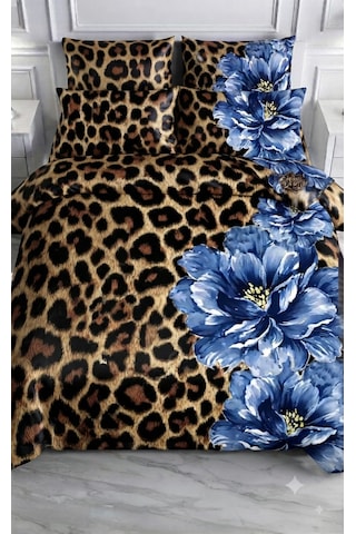 Özel Tasarım Marka Çift Kişilik Nevresim Takımı Organik Saten Pamuk Luxury Premium Cotton Kumaş 240 260 Cm Ranforce Deluxe Seri Leopar Desen Kalp Lotus Çiçek Genç Aşk Gül Absiyah Leopar Ve Gül