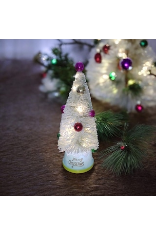 Vıp Deluxe Beyaz Karlı Yılbaşı Ağacı Süslü Renkli Cici Toplu Işıklı Noel Ağacı 24 Cm Gün Işığı Ledli