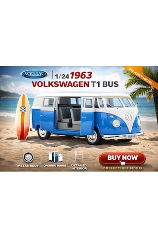 1:24 1963 Volkswagen T1 Bus Mavi-beyaz Die-cast Koleksiyon Modeli