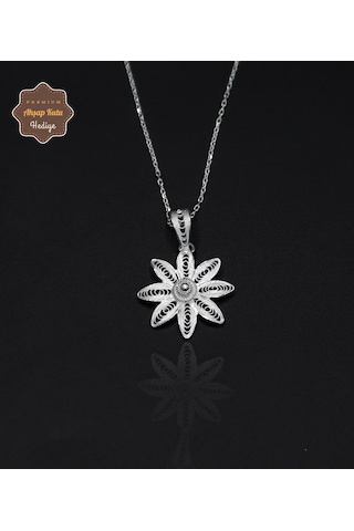 Çiçek Model 925 Ayar Saf Gümüş Telkari Kadın Kolye 201024646 Gümüş