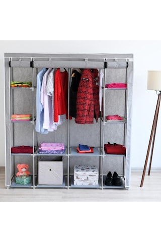 Prado Tokyo Çok Raflı Çelik Profilli Bez Dolap Gri