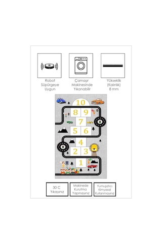 West Home Oyun Halısı Makinede Yıkanabilir Kaymaz Taban Leke Tutmaz Antibakteriyel Çocuk Odası Halısı Wh 504 Gri