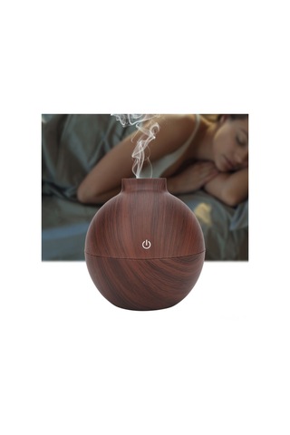 Xindoker Ev Ve Ofis İçin 130ml Halka Yastık Desenli Usb Nemlendirici - 7 Renk Led Işıklı Ve Sessiz Çalışma Özelliği Açık Ahşap Deseni