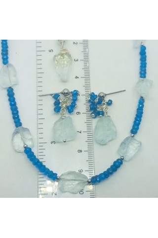 2821 Ham Topaz Apatit El Yapımı Çelik Aparatlı Küpe Buz Mavisi