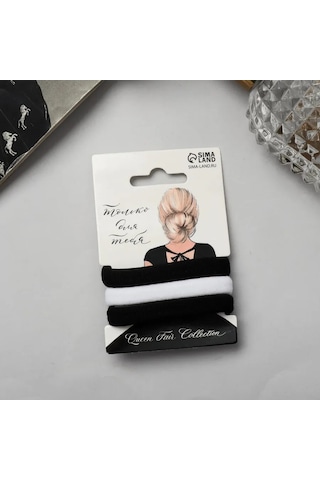 Queen Fair Saç Lastiği Seti 3 Adet Siyah + Beyaz 322274979 Siyah
