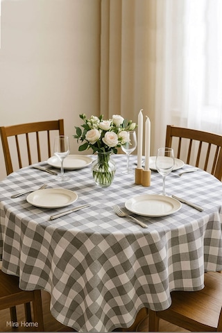 Mira Home Kareli Masa Örtüsü Sofra Bezi 160x160 Cm Happytime Gri