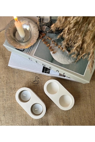 Dairesel Tealight Mumluk/şamdanlık 2 Li 14-7 Cm Beyaz