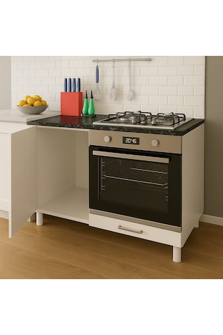 100lük Ankastre Fırın Ve Ocak Dolabı, Set Üstü Ocak Dolabı, Çok Amaçlı Dolap, Mutfak Dolabı Siyah - Beyaz