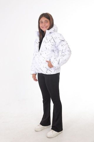 Kız Çocuk Beyaz Çıkabilir Kapüşonlu Su Ve Rüzgar Geçirmez Cepli Kışlık Şişme Mont Beyaz