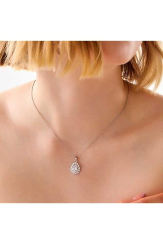 925 Ayar Gümüş Damla Zirkon Taşlı Kadın Kolye Gümüş