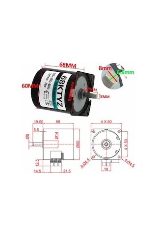 68ktyz 5rpm 220v Ac Senkron Redüktörlü Motor Düşük Devir Yüksek Tork Motor Otomasyon Motoru