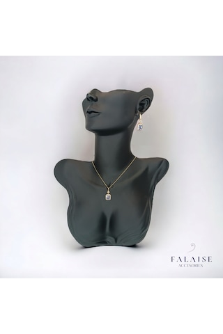Lila Baget Taşlı Kolye&küpe Set - Altın Lila