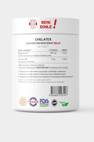 Chelatex Magnezyum Bisglisinat Şelat 60 Tablet