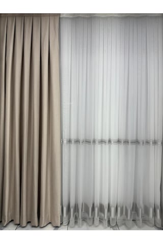 Balık Sırtı Bej Fon Perde 1/3 Sık Pile Fon Perde Bej
