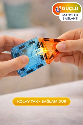 43 Parça Manyetik Blok Seti Eğitici Zeka Oyunu, Renkli 3d Yapı Oyuncağı 3+ Yaş I 5.5 Cm