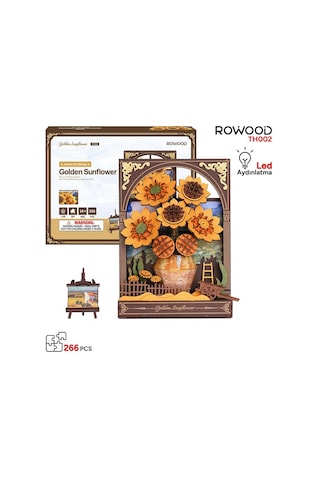 Rowood Th002 Ayçiçeği Golden Sunflower Dıy Minyatür Maket Model Seti Ahşap 3d Wooden Puzzle 3d Model Kit Detaylı Dekoratif Hobi Seti Ahşap Maket