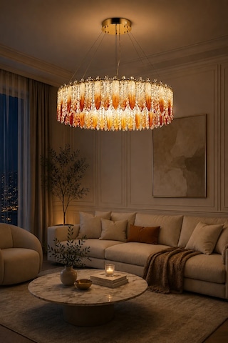 Modern Premıum Kuş Tüyü Gold Sarkıt Avize 3 Renk Led Salon Yemek Odası Avizesi 94w Beyaz