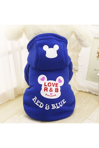 Köpek İçin Mavi Polarlı Kışlık Sweat Love Red & Blue