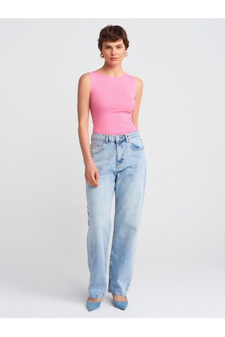 Dilvin 71782 Kar Yıkama Denim Mom Pantolon-mavi Mavi