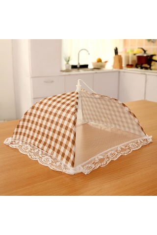 Gajeena Küçük Boy Bej Kutuplu Desenli Katlanabilir Gıda Koruması - Sinirli Metal Çubuklu Yoğun Ağızlı Kumaş - Ensektör Koruma - Mutfak, Kamp, Piknik İçin Tekrarlı Kullanım Kahverengi