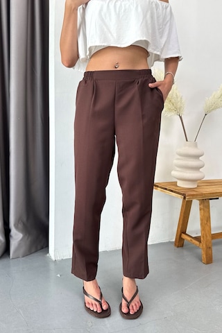 Giysa Kadın Beli Lastikli Çift Cepli Havuç Kesim Pantolon Kahverengi - 3229