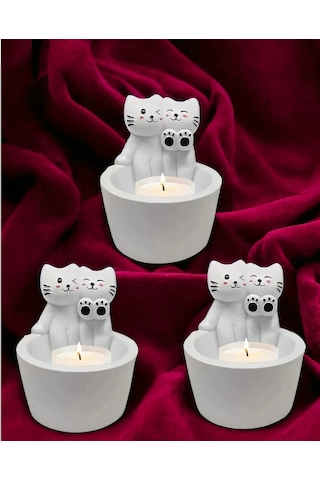 Sevgili Kediler Mumluk Figür Alevde Isınan Temalı Dekorasyon