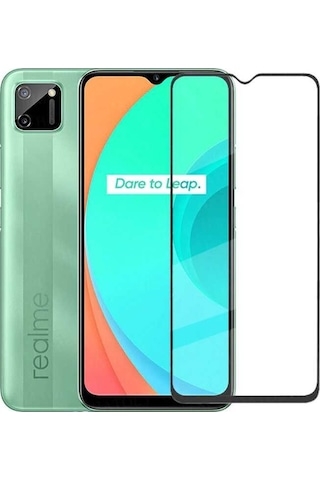 Realme C15 Zore Kenarları Kırılmaya Dayanıklı Cam Ekran Koruyucu Siyah (503876566)