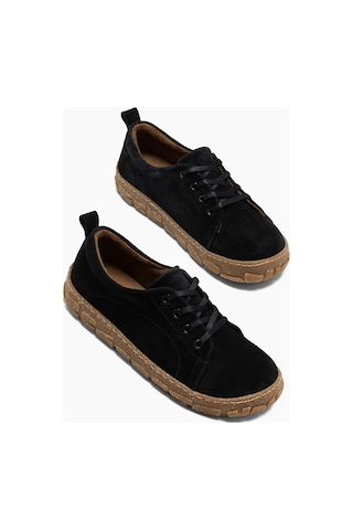Ivory Hakiki Deri Siyah Bağcıklı Sneakers Kadın Ayakkabı