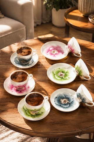 Porsima Gc57-2442 12 Parça Yaldızlı Porselen Türk Kahve Fincan Takımı - Mix Kahve Fincan Seti - 100ml Çok Renkli