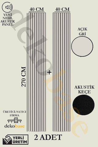 Açık Gri 2 Adet 40x270 Cm Yeni Nesil Akustik Ahşap Duvar Paneli