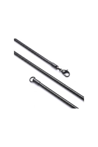 Premium Parlak Ve Şık Spiral Erkek Çelik Kolye 3mm 55cm 3183eck019 - Siyah Renk