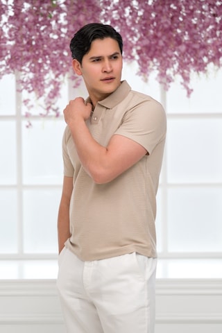 Advante Slimfit Spor Örgü Kumaş Tek Düğme Polo Yaka T-shirt Krem