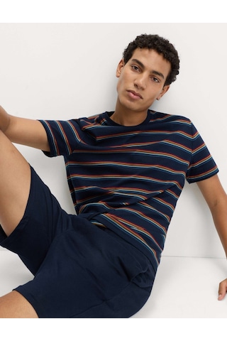 Marks & Spencer Saf Pamuklu Çizgili Pijama Takımı T07000097 Lacivert