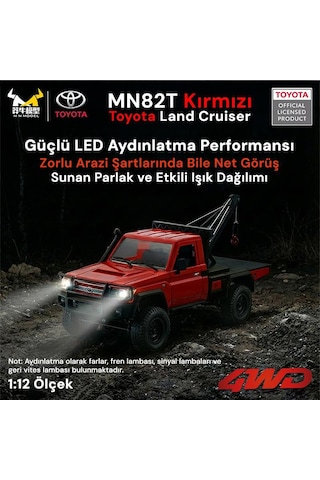 Mn Model Mn82t 1/12 Toyota Land Cruiser Lc79 4wd Rc Model Crawler Offroad Uzaktan Kumandalı Araba Truck Rtr Lisanslı Kırmızı+elektrik Vinçli+dahili Işık Seti Mn-82t