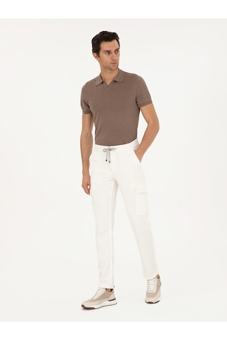 Cacharel Beyaz Straight Fit Kadife Kargo Cepli %100 Pamuk Kanvas Pantolon