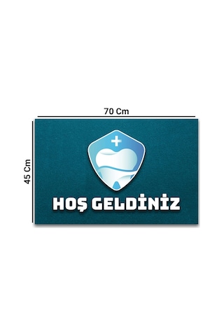 Valerine Life Diş Kliniği Turkuaz Renk Hoş Geldiniz Diş Doktoru Kapı Önü Paspası 45x70cm
