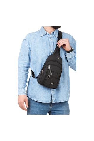 Torz Unisex Siyah Omuz Çantası Su Geçirmez Kanvas Kumaş Body Bag Çift Taraflı Çapraz Postacı Çanta Antrasit