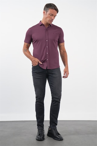 İmza Bordo İtalyan Yaka Kısa Kol Cepsiz Slim Fit Pamuklu Gömlek 1004260158