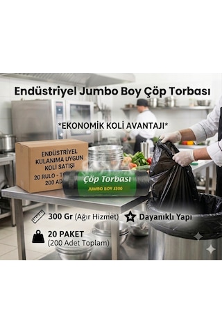 Günflex Endüstriyel Jumbo Boy Siyah Çöp Torbası, 20 Paket Toplam 200 Adet Poşet , 80x110 Cm, 300 Gr, Dayanıklı