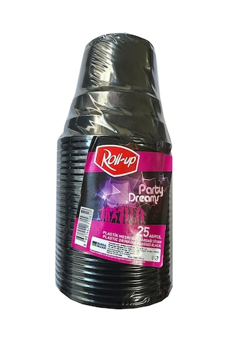 Roll-up Party Dreams Parti Davet Piknik Renkli Plastik Sert Mika Bardak - Siyah - 25'li 10 Paket Siyah