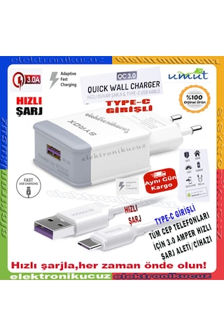 Syrox Q32 Type-C Girişli 3.0 Amper Hızlı Şarj Aleti (Beyaz) (431363018)