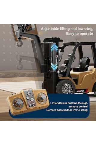 Şarjlı Mini Metal Forklift Uzaktan Kumandalı - Kumandadan Hareketli, Gerçekçi İnşaat Deneyimi Sarı