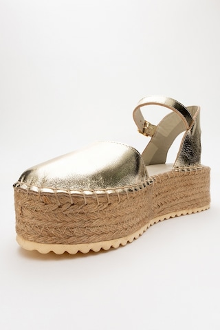 Luvishoes Luvi Shoes Viba Altın Hakiki Deri Kadın Hasır Dolgu Taban Sandalet Altın