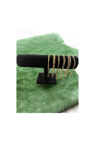 Feron Accessories Altın Kaplama 6'lı Kombin Bileklik Seti Gold Renk Kadın Zincir Bilezik Künye Gold