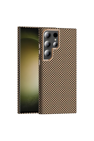 Zore Samsung Galaxy Uyumlu S23 Ultra Kılıf M-safe Şarj Özellikli Karbon Fiber Görünümlü Omsy Gros Kapak - Desert Titanyu Desert Titanyum