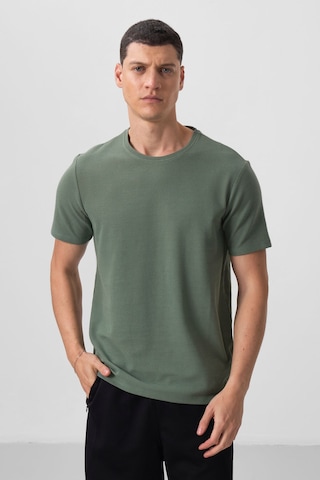Yeşil Yüzeyi Dokulu Rahat Form Basic Erkek T-shirt - 88436 Yeşil