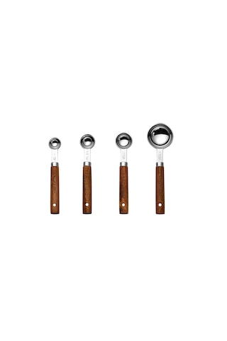 Akasya Ahşap Ölçü Kaşığı 4 Parçalı Set Gümüş