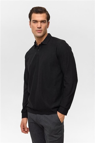 SÜVARİ Siyah Regular Düz Polo Yaka Sweatshirt Siyah