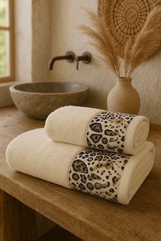 Ayla Model Baskılı 2'li Banyo Havlu Seti Black Leopar